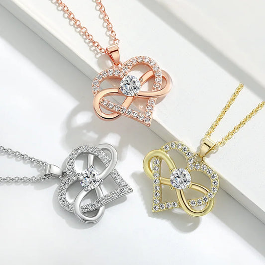 Luxury Infinity Love Heart Zircon Pendant Necklace – Romantic Gift for Her (2025 New)