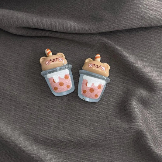 10pcs Kawaii Cartoon Milk Tea Coffee Cake Bear Flatbacks – Hair Embellishments for DIY Bows &amp; Wedding Hairpin Accessories
